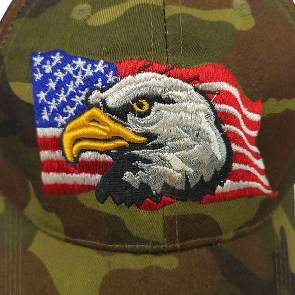 Vintage Camouflage Eagle Flag Mesh Strapback Trucker Hat Baseball Cap 3D Patch - Picture 2 of 13